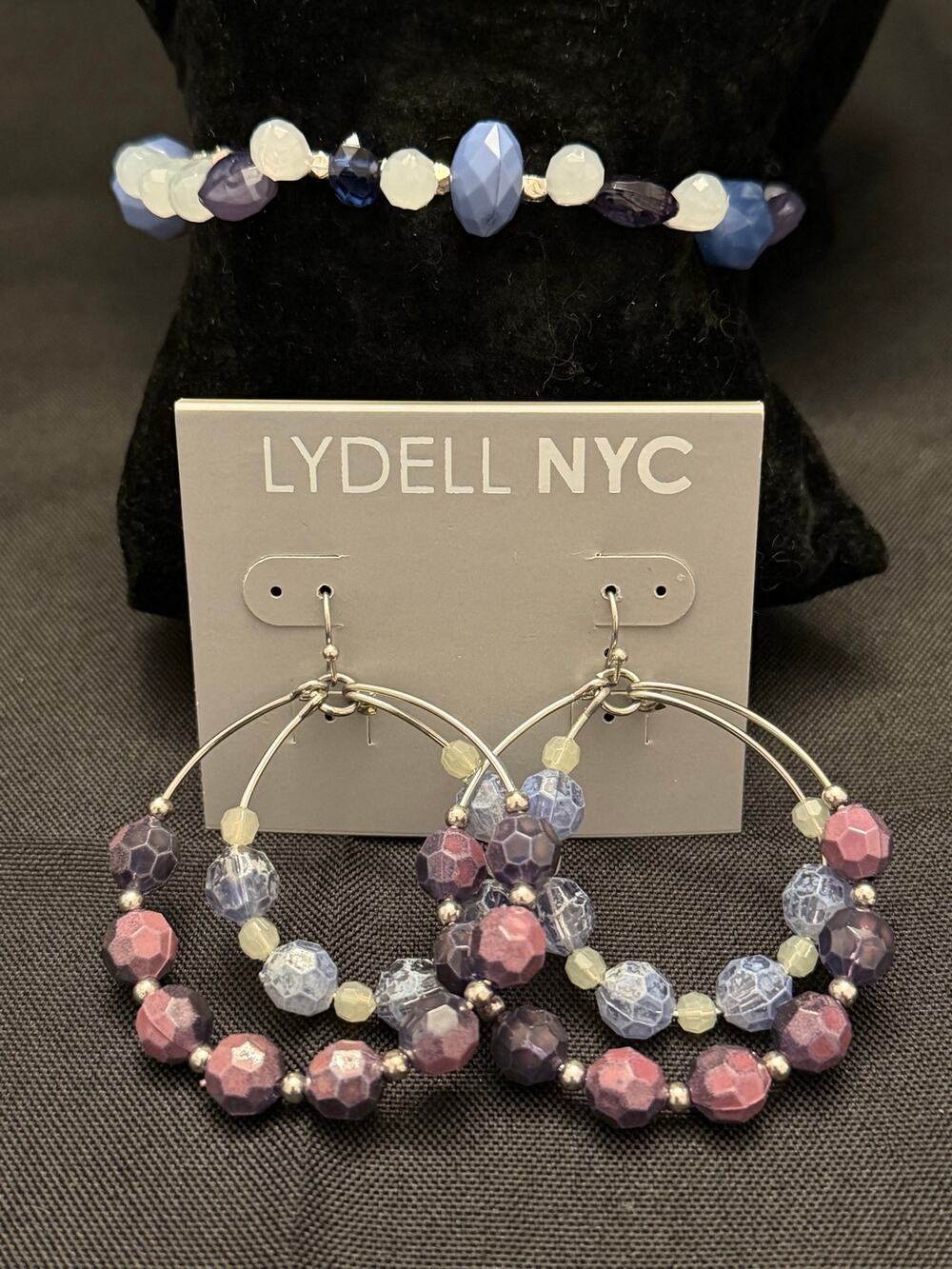 NWT Lydell NYC Jewelry Set Boho Beaded Stretch Bracelet & Beaded Hoop Earrings
